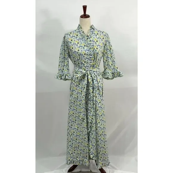 EVI GRINTELA Sz XS Floral Ruffle Edge Belted Cotton Maxi Shirt Dress - Picture 7 of 8